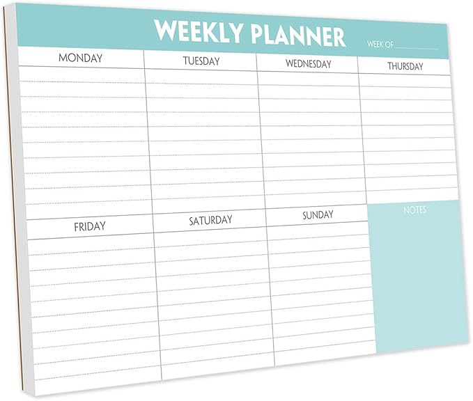 Weekly Planner Notepad - Tear Off Planning Pad with Daily Schedule & Calendar, 52 Sheets, 100gsm Paper, Undated Weekly To Do List Notepad, 10x7 in