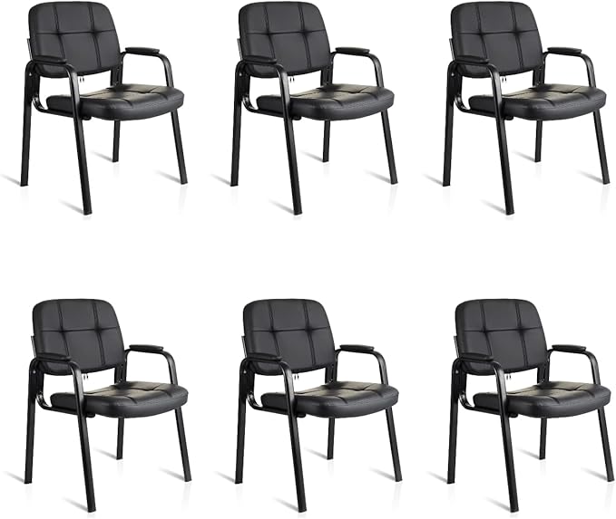 CLATINA Waiting Room Guest Chair with Bonded Leather Padded Arm Rest for Office Reception and Conference Desk Black 6 Pack