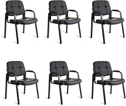 CLATINA Waiting Room Guest Chair with Bonded Leather Padded Arm Rest for Office Reception and Conference Desk Black 6 Pack