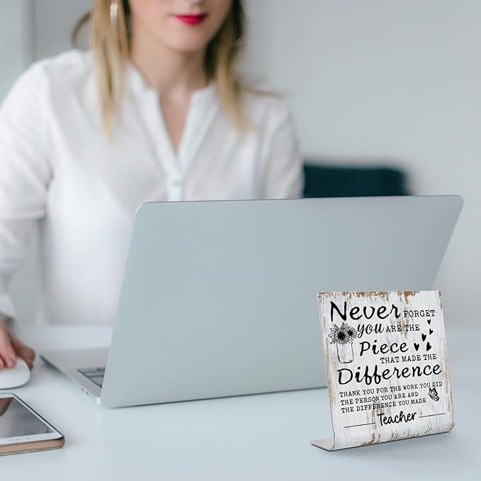 TRCENDE Appreciation Thank You Gift for Teacher - Never Forget You are The Piece Sign - Office Retirement or Going Away Gift - Metal Desk Sign XLK215