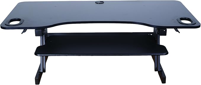 Rocelco 45" Height Adjustable Standing Desk Converter - Slide Out Retractable Keyboard Tray - Sit Stand Up Triple Monitor Riser - Dual Piston Lift Tabletop Computer Workstation - Black (R ADRB-45)