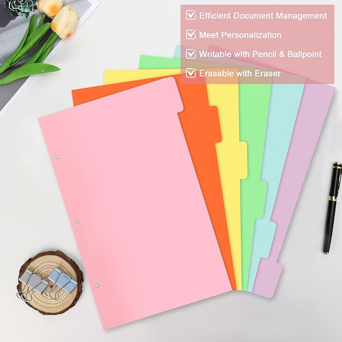 6 Sheets 9x14 Inch Legal Size Tabbed Dividers 3 Ring Binder Legal Binder Dividers 6 Colors Legal Index Tab Dividers Legal Exhibit Dividers File Separators with 2 Blank Card Stock for Office Document