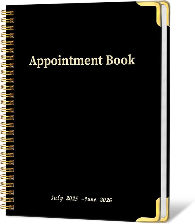Appointment Planner 2025-2026 - Daily Hourly Schedule Planner from 7am - 10 pm, Weekly & Monthly Hourly Appointment Calendar from July 2025 - June 2026, 9" x 11"- Black