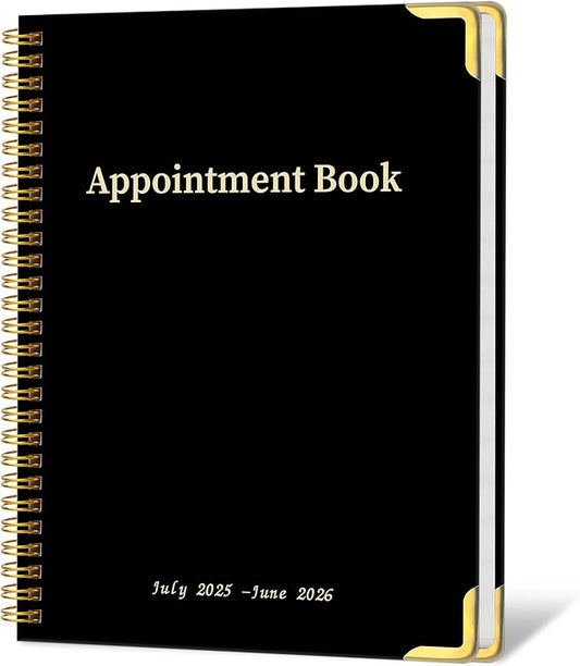Appointment Planner 2025-2026 - Daily Hourly Schedule Planner from 7am - 10 pm, Weekly & Monthly Hourly Appointment Calendar from July 2025 - June 2026, 9" x 11"- Black