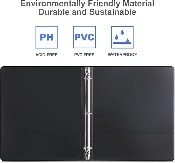 3 Ring Binder 1-1/2 Inch, ViVin Sturdy 1.5"-Round Ring Binder with 2 Interior Pockets, Clear View Cover, PVC-Free, Fits 300 Sheets of 8.5'' x 11'' Paper, Office Home School (6 Pack, Black)
