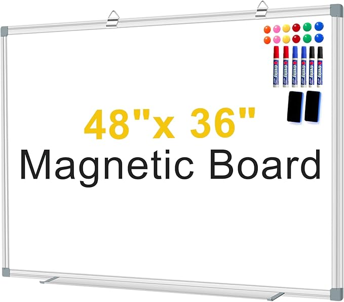 H-Qprobd Magnetic Dry Erase White Board, Dry Erase Board for Wall 48" X 36" Aluminum Frame, Hanging Whiteboard for Home, School, Office, Kitchen