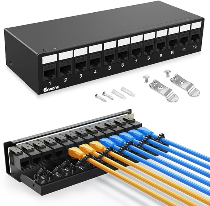 12Port Patch Panel CAT6 Keystone Patch Panel Shielded Network Patch Patch with Smart Cable Management for Home/Office Network (1U 12Port, CAT6)