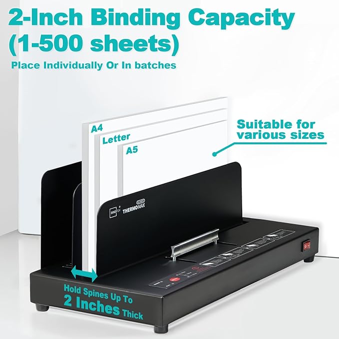 Binditek Thermal Binding Machine, 500-Sheet Capacity, 110V Heating, for A4/A5/Letter Documents, Universal Thermal Binding Machine, No Assembly Required