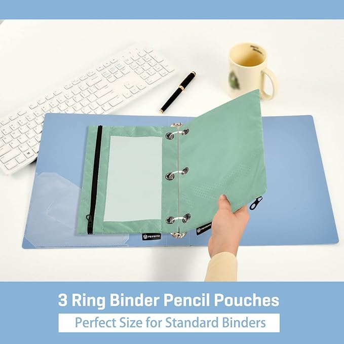 Gredecor Binder Pencil Pouch 3 Ring Sage Green Zipper Pencil Pouches Case 2 Pack Clear Binder Organizer for School Office