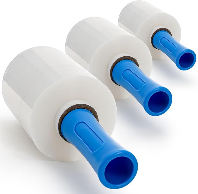 3 Pack 5" x 1000ft Clear Industrial Stretch Wrap Film, 100 Gauge Mini Plastic Wrap with Handle, Heavy Duty Stretch Film Roll, Thick Cling Pallet Wrap for Packing, Moving Supplies, Packaging