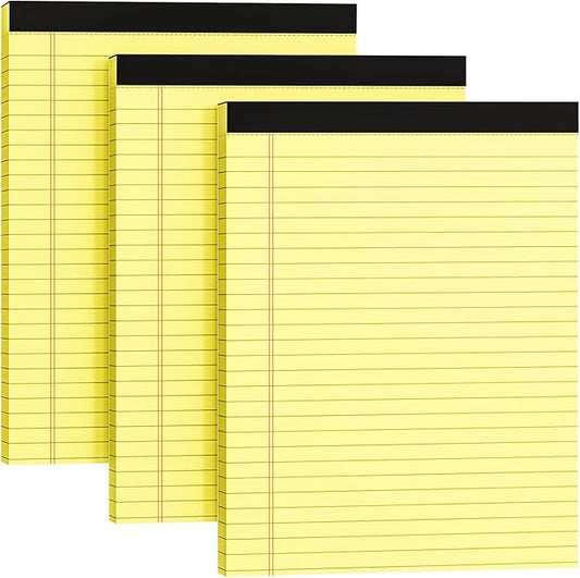 Legal Pads 8.5 x 11, 3 Pack Yellow Note Pads 8.5 x 11 Writing Pads, Wide Ruled Legal Notepads, Lined Pads of Paper Yellow Paper Pads, 30 Sheets Per Notepad for School, Home, Office, Business