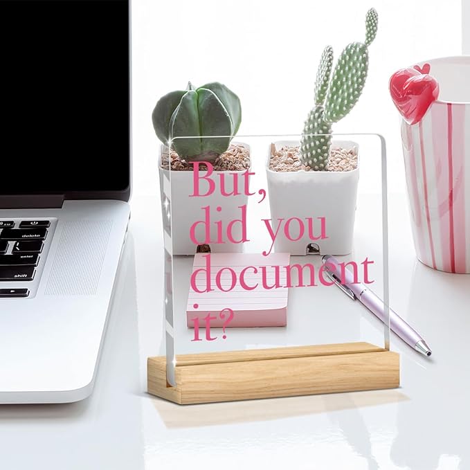 Pink Desk Decor, But Did You Document It, Funny Pink Office Gifts Workplace Sign for Coworker Friend Acrylic Sign Plaque Table Decorations for Home Bedroom Living Room Toilet Table