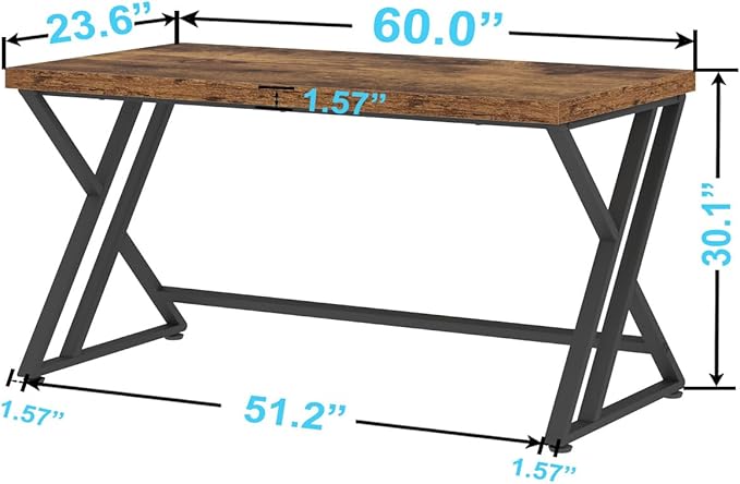 LVB Rustic Wood Computer Desk, Metal Home Executive Office Desk, Industrial Large Gaming Writing Desk, Wooden Student Study Computer Table for Bedroom Living Room, Rustic Brown, 60 Inch