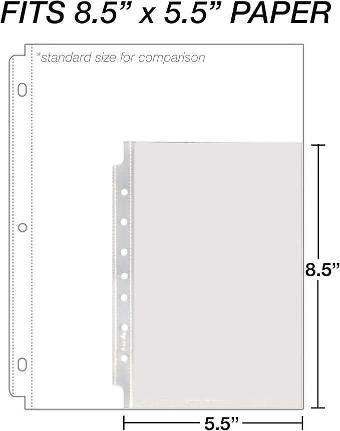 Samsill Mini Sheet Protectors 100 Pack, 5.5 x 8.5 Inch Page Protectors for Mini 3 Ring Binder, Clear Protector Sheets, 7 Hole, Top Loading, Acid Free