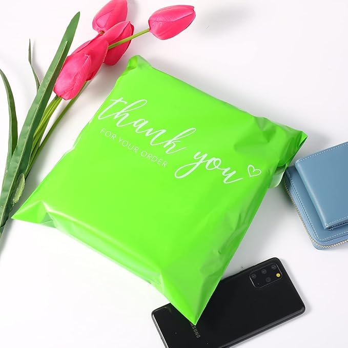JinRuiKJ Thank You Poly Mailer 12x15.5 Inch 50 PCS, Shipping Bags for Clothing, Packaging Bags for Small Business, Strong Adhensive, Waterproof and Tear-Resistant Mailing Envelopes, Green