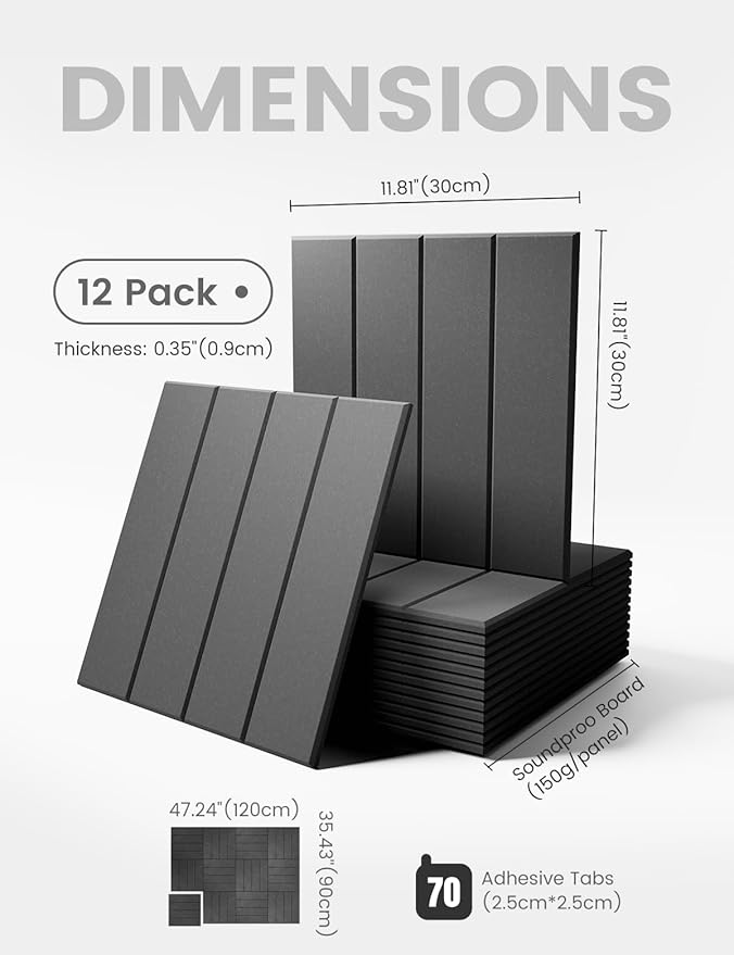 Felt Bulletin Board Tiles Large 48"x36"Cork Board Alternative-12 Pack with 70 Adhesive Tabs, Thick Slat Wall Panels for Office Decor, Push Pin Board Wall Organizer Alternative-Charcoal Gray