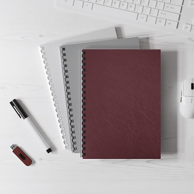 Binditek 50 Pack 16 Mil Leather Textured Polycovers - Binding Presentation Covers for Business Reports and Proposals, 8-1/2 x 11", Maroon, Office Supplies
