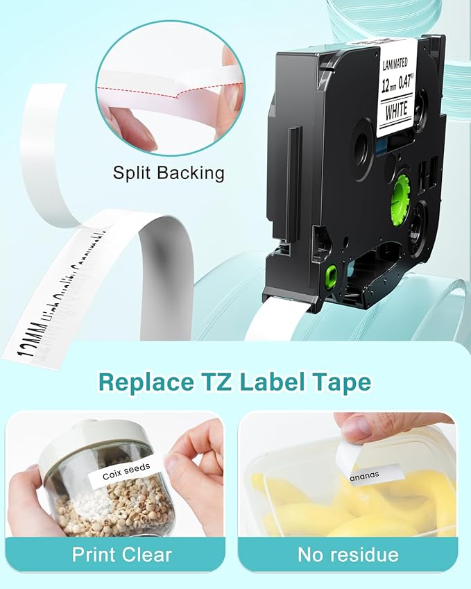 12mm 0.47 Laminated White Tape Replace for Brother Label Maker Tape TZe-231 Compatible with P-Touch TZ TZe 1/2" Black on White TZE231 for PT-D220 D210 H110 D200 D400 1280 D610BT Refills, 6-Pack