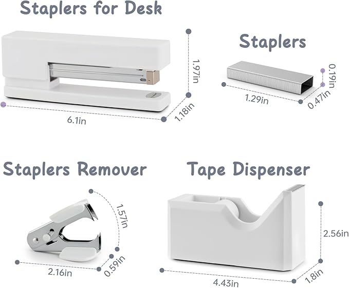 White Office Supplies, White Desk Office Supplies and Accessories, Stapler and Tape Dispenser Set for Women, Office Gift for Women, Office Lady, Coworkers, Office Clerks
