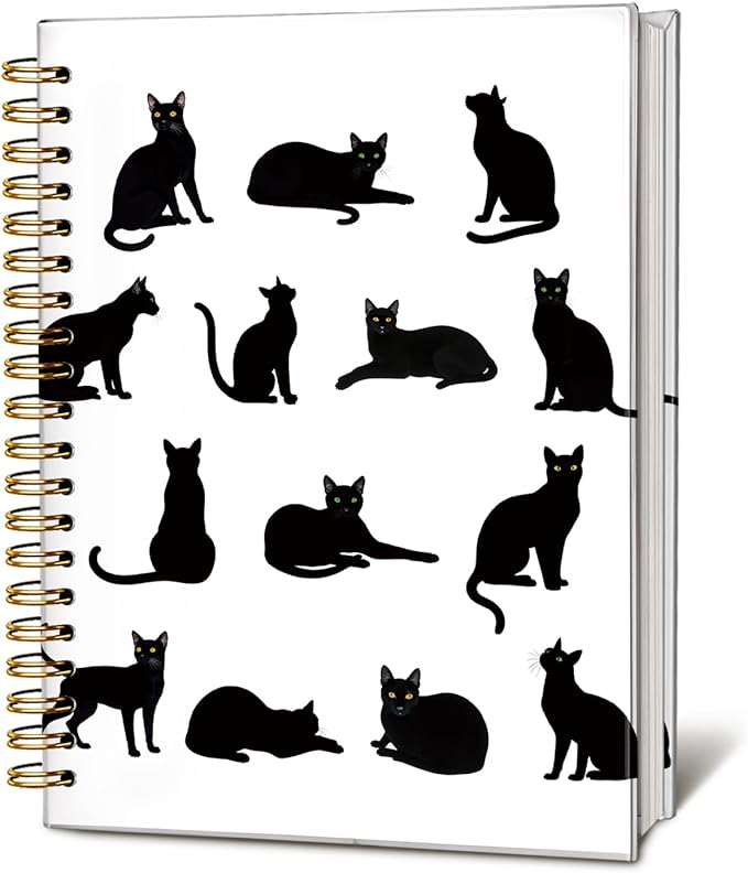 Cat Notebook, Cat Journal - Cat Gift Journal, Black Cat Spiral Notebook, Black Cat Gifts, Cat Notepad, Cat Stationary, College Ruled Spiral Notebook 80 Sheets -160 Pages 5.5x8.3 Inch