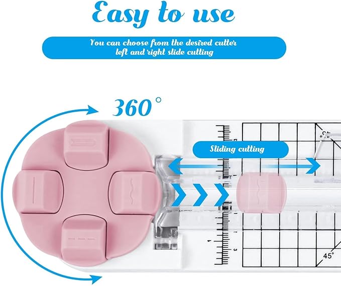 4-in-1 Multi-Function Paper Trimmer,Bidirectional Papers Cutter,Bidirectional Rotary Paper Cutter for A4/Photo/Card, for Daily Manual and Office Use (Pink)