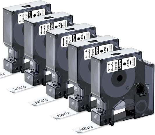 Replace for DYMO D1 Label Tape Clear 45010 S0720500 Label Maker Tape Refills Black on Clear 1/2 Inch x 23Ft Compatible with Dymo Labelmanager 160 280 210D 360D 420P Label Maker, 5-Pack
