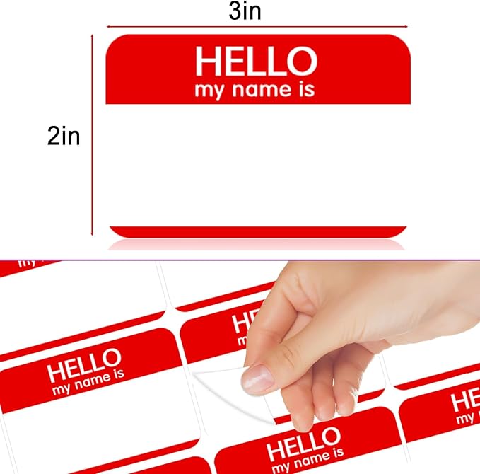 480 Pcs Name Tags Sticker Red, 3" x 2" Blank Hello My Name is Name Tag Stickers to Write On, Adhesive Hi My Name is Name Stickers, Name Labels for School,Classroom,Office,Party