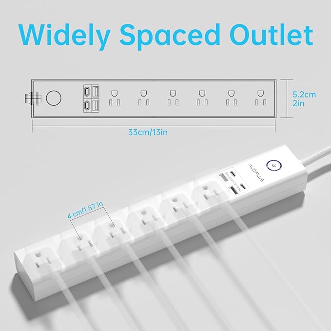 Power Strip Surge Protector with USB C Ports, AUOPLUS 6 Outlet and 4 USB Charger, 10FT Long Extension Cord Flat Plug(1250W/10A/2100J), Wall Mountable Overload Protection for Home Office Dorm