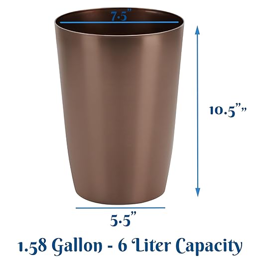 Mini Waste Basket - Durable Small Plastic Garbage Trash Can Bin - Lidless Open-Top Rectangular Slim Profile for Compact Spaces - Suitable for Home, Bathroom, Office, Bedroom, Kitchen and More, Copper