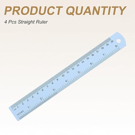HARFINGTON 4pcs Metal Straight Ruler 20cm Metric SAE Aluminum Alloy Measuring Rulers Scale Tool with Hole for Measure Study Reading Classroom Office, Light Blue