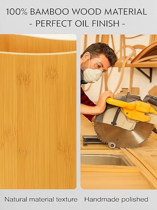 Wood Trash Can - Bedroom Trash Can Decorative with Handles - Bamboo Small Wastebaskets for Bathroom - 2 Gallon Rectangular Waste Basket for Office, Living Room, Kitchen Under Counter