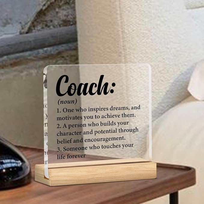 Thank You Coach Gifts for Women Men, Appreciation Gift for Coach Trainer Clear Acrylic Desk Decor Decorative Sign for Home Office, 4 x 4 Inches