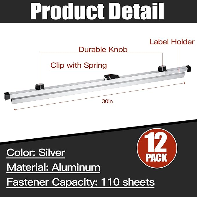 Estune Blueprint Hanging Clamps Binding Strips Storage for Construction Paper Poster Plans Drawings Arts (12, 30 Inches)