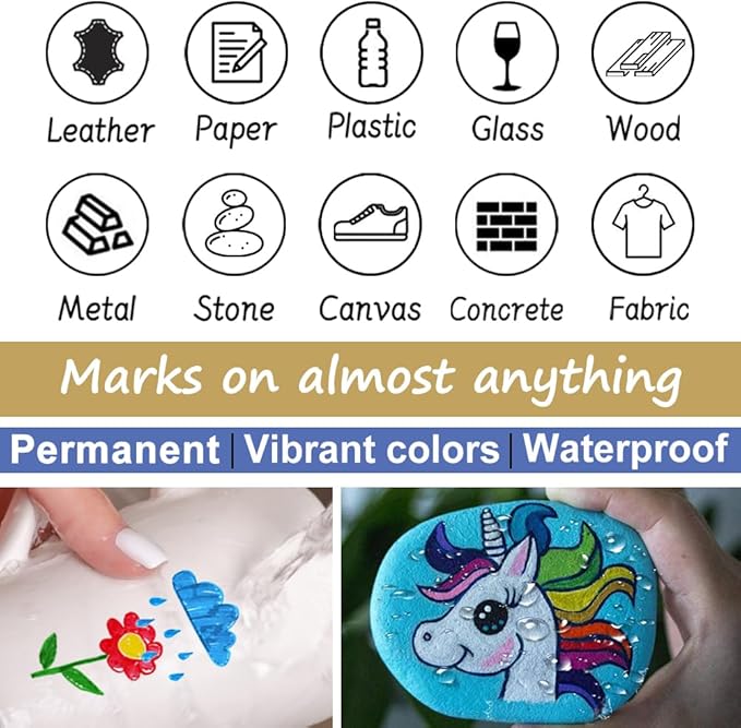 Overseas 48 Gold Paint Pens, Oil Based Permanent Markers Set - Quick Drying, Waterproof, Fade-Resistant, Medium Tip Paint Markers Bulk for Wood, Metal, Rock, Ceramic, Plastic, Canvas, Glass, Rubber