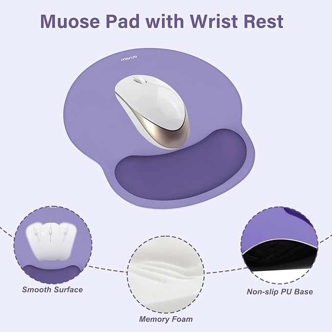 MOSISO Wrist Rest Support for Mouse Pad&Keyboard Set, Circle Curved Ergonomic Mousepad&Coaster Non-Slip Base Home/Office Pain Relief&Easy Typing Pad with Soft Cloth&Silicone Lining, Imperial Purple