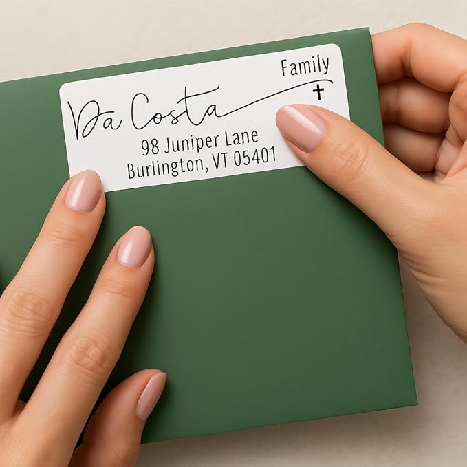 White Address Labels - Personalized Name Stickers, Custom Printed Return Mailing and Shipping Labels for Envelopes, Packages, Business, Home Use (Cross)