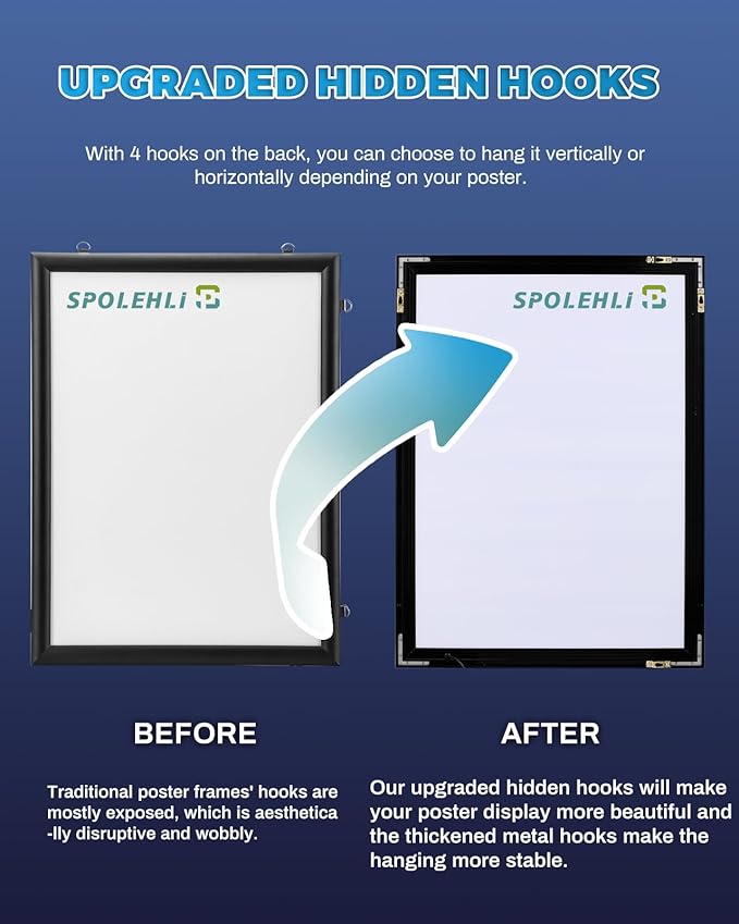 24 x 36 Inch Led Poster Frame, Backlit Movie Poster Frame Light Box Display Sign Holder in Black, Wall Mounting, Aluminum Profile, Magnetic Frame for Movie Poster Advertising Display