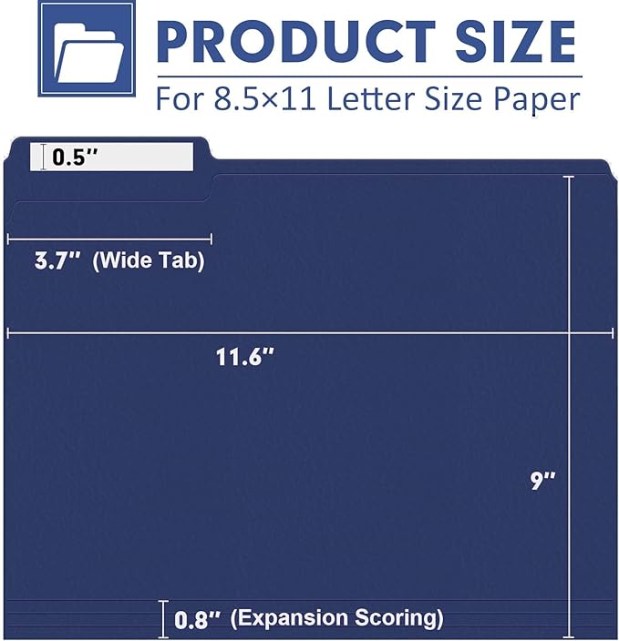 File Folder, PANDRI 120 Pack File Folder, 1/3 Cut Tab, Letter Size, Filing Folder for Office School Business, Dark Blue