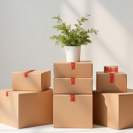 ADHES Fragile Tape, Biodegradable Kraft Paper Tape - 2in x 55yds, 6 Rolls, Strong Adhesive, Eco-Friendly Paper Packing Tape for Shipping & Moving, Heavy Duty Protection for Fragile Items