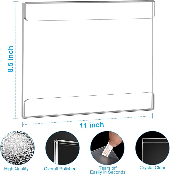 EHWINE 3 Pack 8.5 x 11 Wall Mount Acrylic Sign Holder, Horizontal Wall Signs Photo Menu Flyer Display Holders, Plastic Clear Acrylic Frames for Office Home Hotel Business Store (with Adhesive Tape)