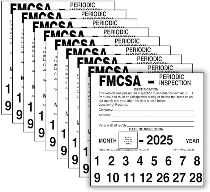 FMCSA Periodic Inspection Label 10-pk. - 5" x 5", Permanent Self Adhesive Vinyl - Meet DOT AVIR 49 CFR Part 396 Requirements