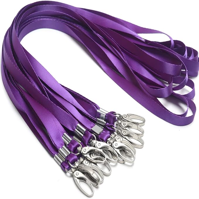 50 Pack Lanyards for Id Badges Holder Bulk Lanyard with Clip Swivel Hooks(Purple)