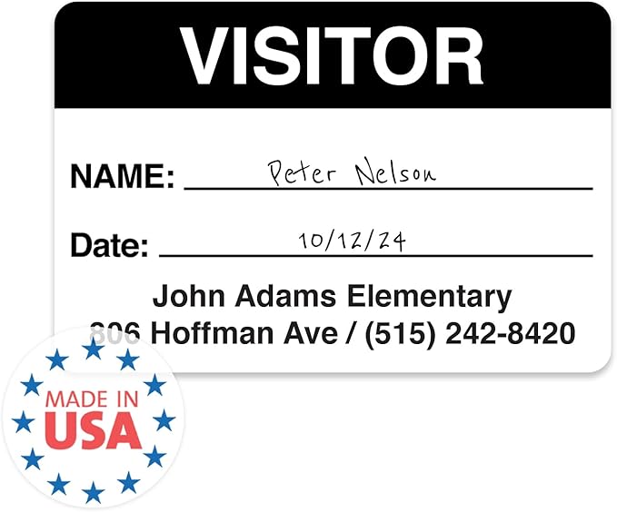 Personalized Black and White Visitor Pass Stickers / 500 Custom Name ID Guest Labels / 2" x 3" Safety School Hospital Business Office Identification Badge Sticker