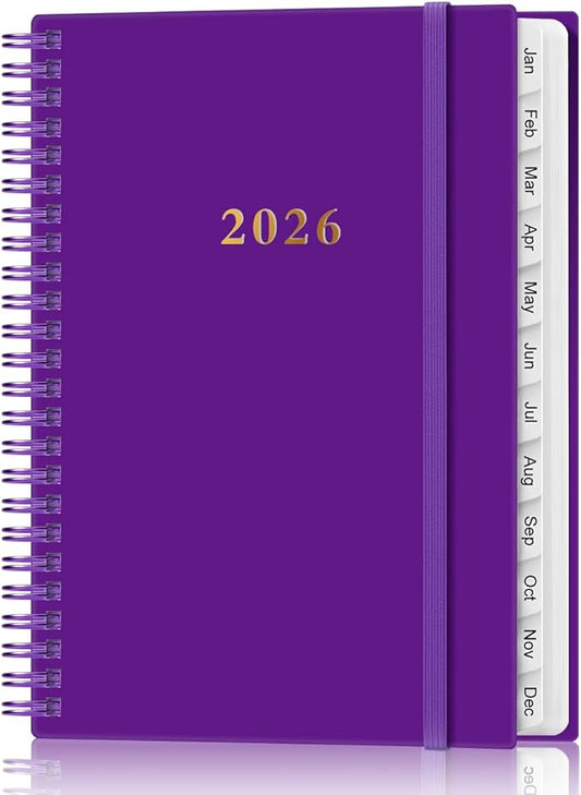 2026 Planner - Planner 2026 from January 2026 - December 2026, Weekly & Monthly Planner Spiral Bound with 12 Monthly Tabs, Inner Pocket, 6.4" x 8.5", Purple-B