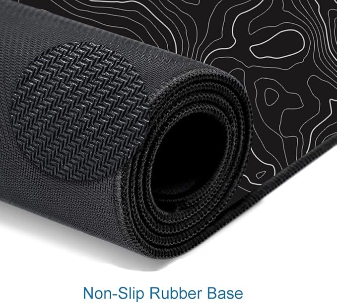 Gaming Mouse Pad, Large Topographic Mouse Pads for Desk, Non-Slip Rubber Base Mousepad, Keyboard Mouse Mat, Desk Pad with Stitched Edges, 31.5x11.8inch, Black Geographic Lines