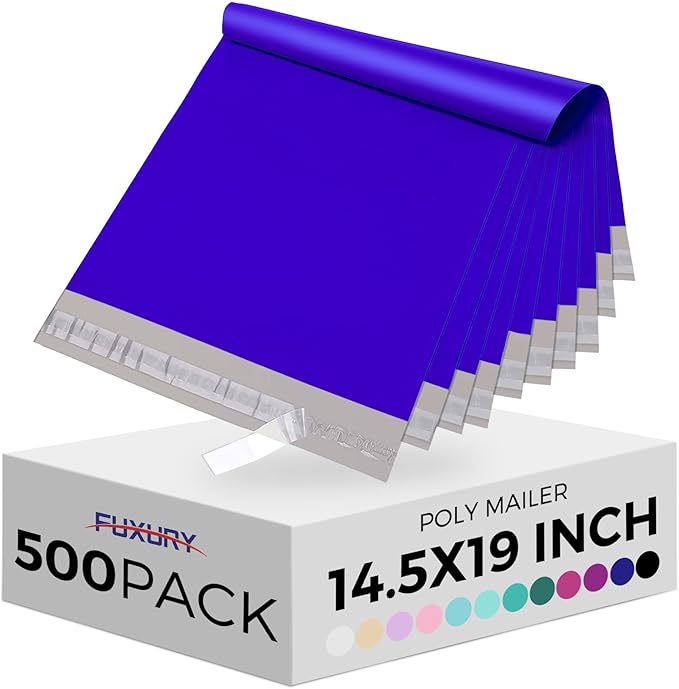 Fuxury 500 Pcs Poly Mailers 14.5x19 Inch, Bulk Shipping Bags for Clothing, Strong Adhesive Shipping Envelopes for Small Business Suppliers,Waterproof Mailers Poly Bags Mailing Envelopes Blue