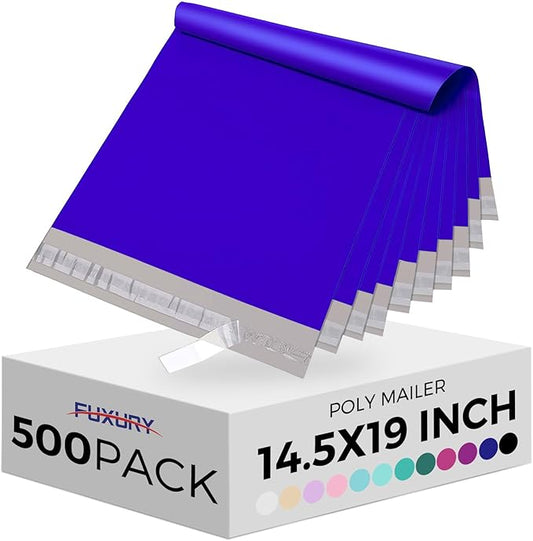 Fuxury 500 Pcs Poly Mailers 14.5x19 Inch, Bulk Shipping Bags for Clothing, Strong Adhesive Shipping Envelopes for Small Business Suppliers,Waterproof Mailers Poly Bags Mailing Envelopes Blue