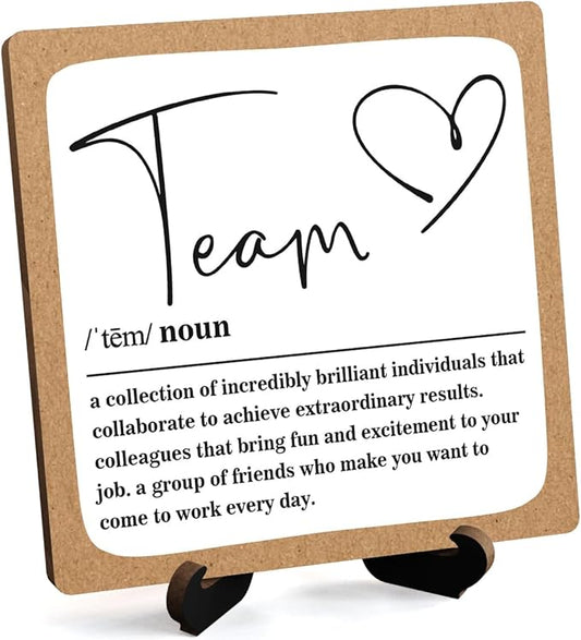Wooden Table Sign Gift Team Definition Desk Decor Wood Plaque With Stand Team Gift for Boss Employees Women Best Mom Coworker Office(Brown)-A15