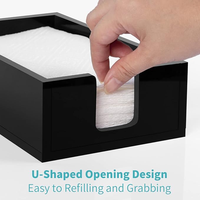HIIMIEI Acrylic Napkin Holder for Bathroom, Black Acrylic Guest Towel Holder, Bathroom Napkins Guest Disposable Holder, Hand Towel Tray for Kitchen, Parties, Weddings, Party, Hotel, Restaurant（Black）