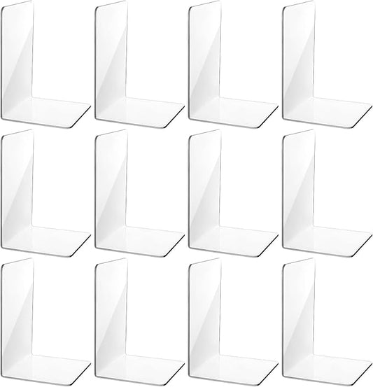 12Pcs Clear Bookends for Heavy Books,Acrylic Book Shelf Organizer for Desk,Plastic Heavy Duty Book Holders Standand Invisible Bookshelf Dividers Decorative,Suitable for Office Home Weighted Bookends